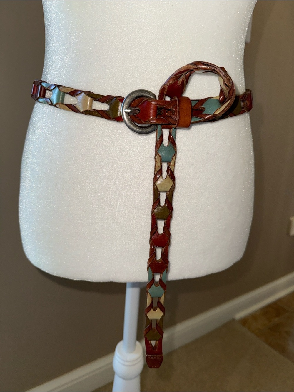 Fossil Belt Woven Chain Link Leather Multicolor Earthtones 42" Large